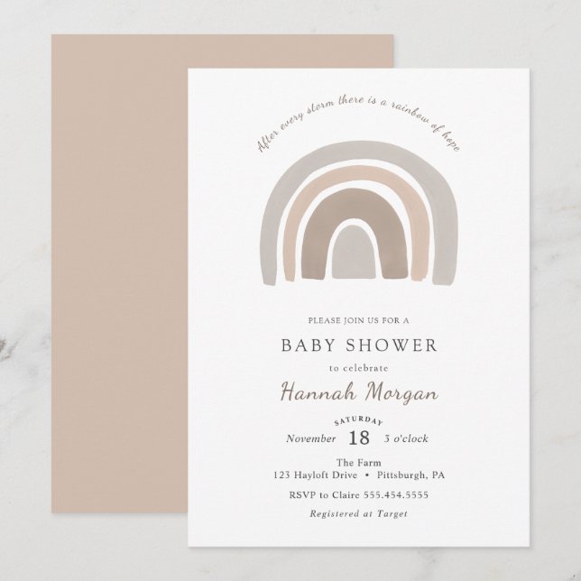 Invitación a Baby Shower en arco iris (Anverso / Reverso)