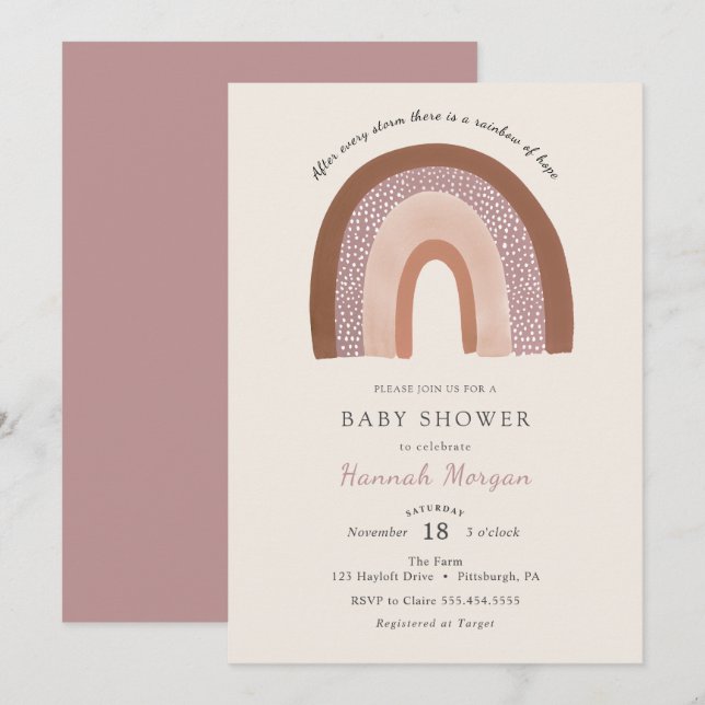Invitación a Baby Shower en arco iris (Anverso / Reverso)