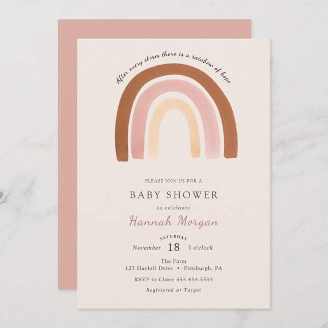 Invitación a Baby Shower en arco iris (Anverso / Reverso)