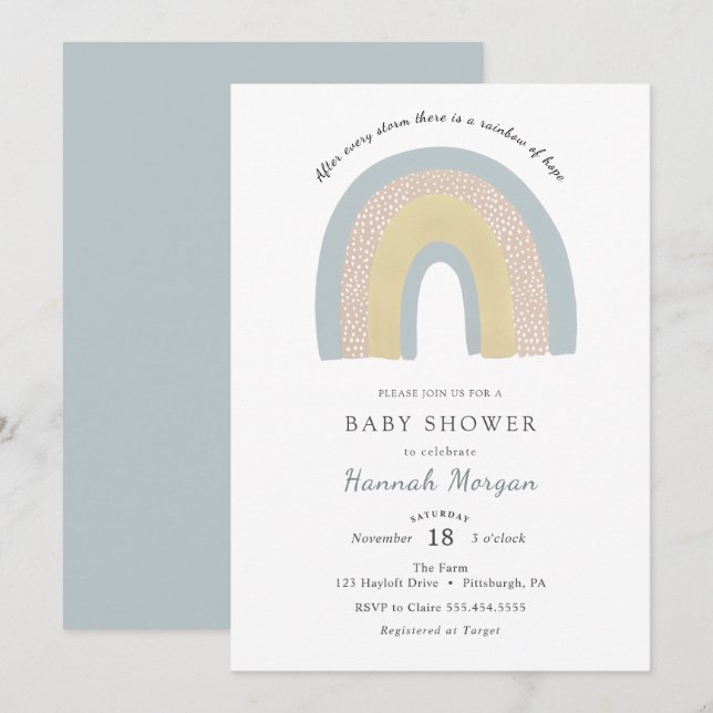 Invitación a Baby Shower en arco iris (Anverso / Reverso)