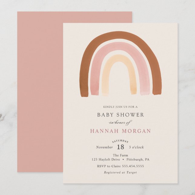 Invitación a Baby Shower en arco iris rosa (Anverso / Reverso)
