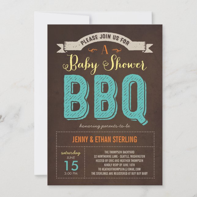 Invitación a Baby Shower en barbacoa - Azul (Anverso)