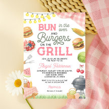 Invitación a Baby Shower en barbacoa rosa - Bun in