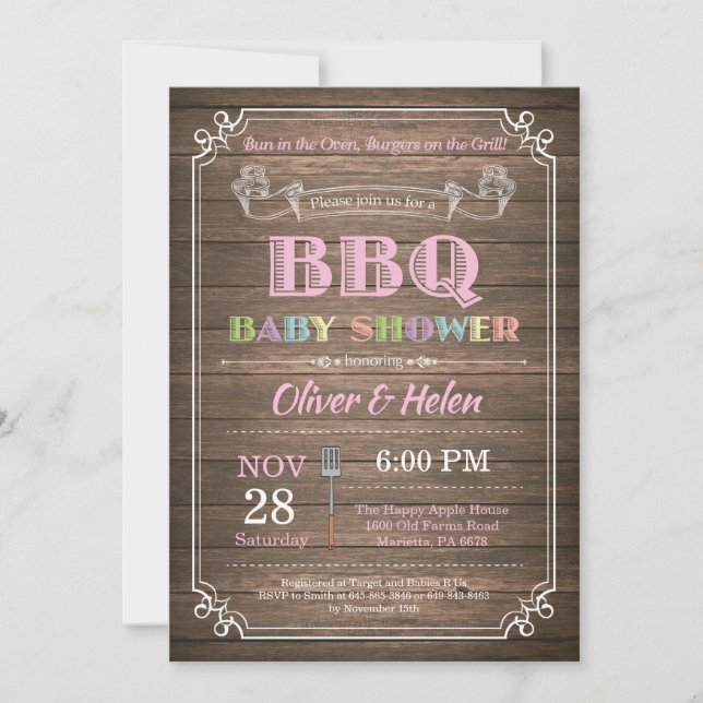 Invitación a Baby Shower en barbacoa Rústica Wood  (Anverso)