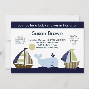 Invitación a Baby Shower en barco de vela/ballena