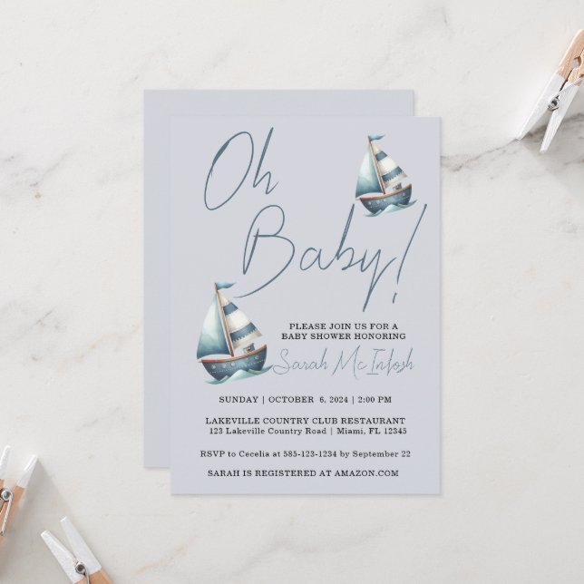 Invitación a Baby Shower en barco náutico (Anverso/Reverso In Situ)