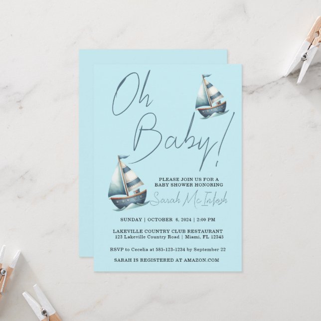 Invitación a Baby Shower en barco náutico (Anverso/Reverso In Situ)