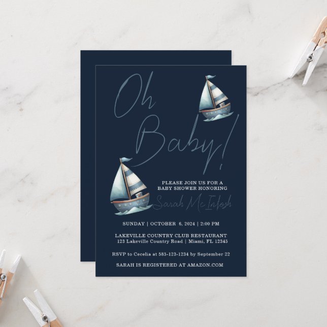 Invitación a Baby Shower en barco náutico (Anverso/Reverso In Situ)