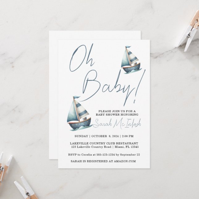 Invitación a Baby Shower en barco náutico (Anverso/Reverso In Situ)
