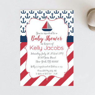 Invitación a Baby Shower en barco náutico rojo de