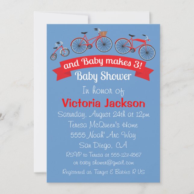Invitación a Baby Shower en bicicleta (Anverso)