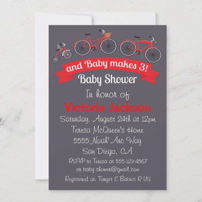Invitación a Baby Shower en bicicleta (Anverso)