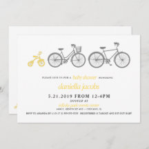 Invitación a Baby Shower en bicicleta amarilla