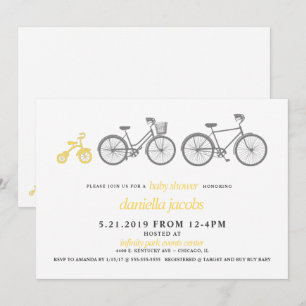 Invitación a Baby Shower en bicicleta amarilla