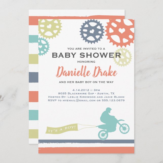 Invitación a Baby Shower en bicicleta sucia (Anverso / Reverso)