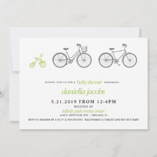 Invitación a Baby Shower en bicicleta verde