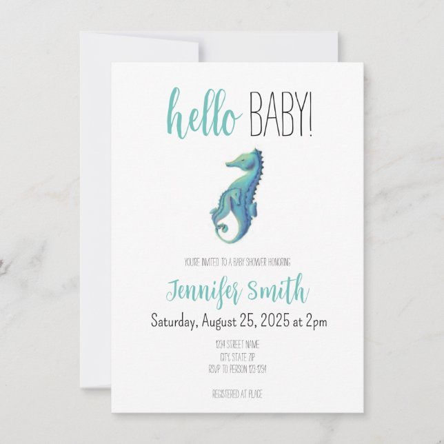 Invitación a Baby Shower en caballito de mar (Anverso)
