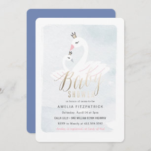 Invitación a Baby Shower en cisne dulce con Reliev
