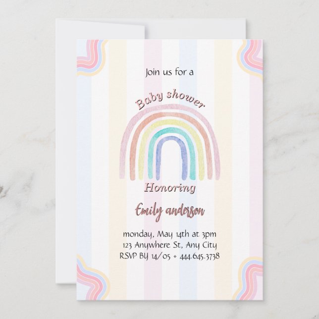 Invitación a Baby Shower en el arcoiris pastel (Anverso)