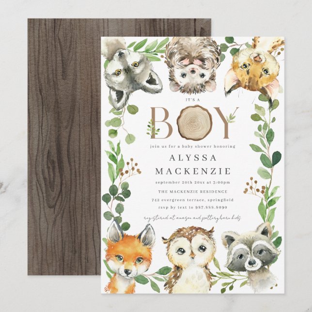 Invitación a Baby Shower en el Bosque (Anverso / Reverso)