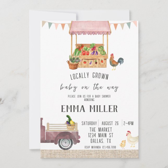 Invitación a Baby Shower en el mercado de agricult (Anverso)
