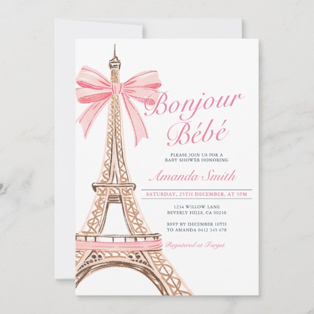 Invitación a Baby Shower en francés de Bonjour Bab (Anverso)