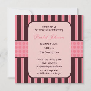 Invitación a Baby Shower en franja rosa y marrón