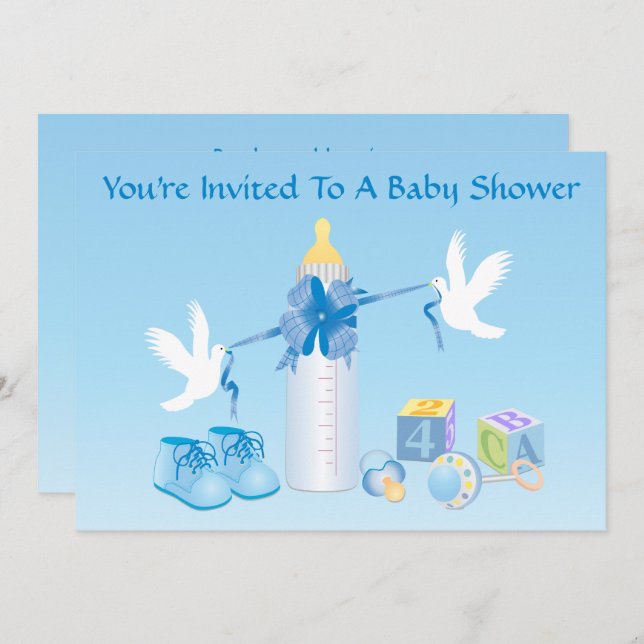Invitación a Baby Shower en frasco azul (Anverso / Reverso)