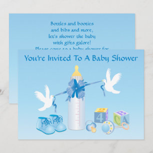 Invitación a Baby Shower en frasco azul