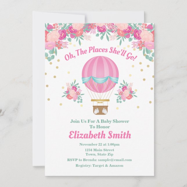 Invitación a Baby Shower en globo aerostático (Anverso)