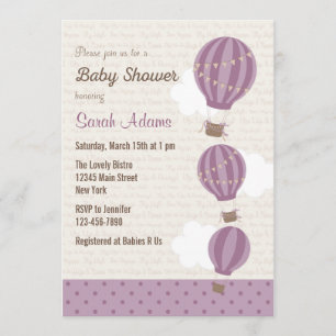 Invitación a Baby Shower en globo aerostático (púr