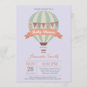 Invitación a Baby Shower en globo aerostático Purp