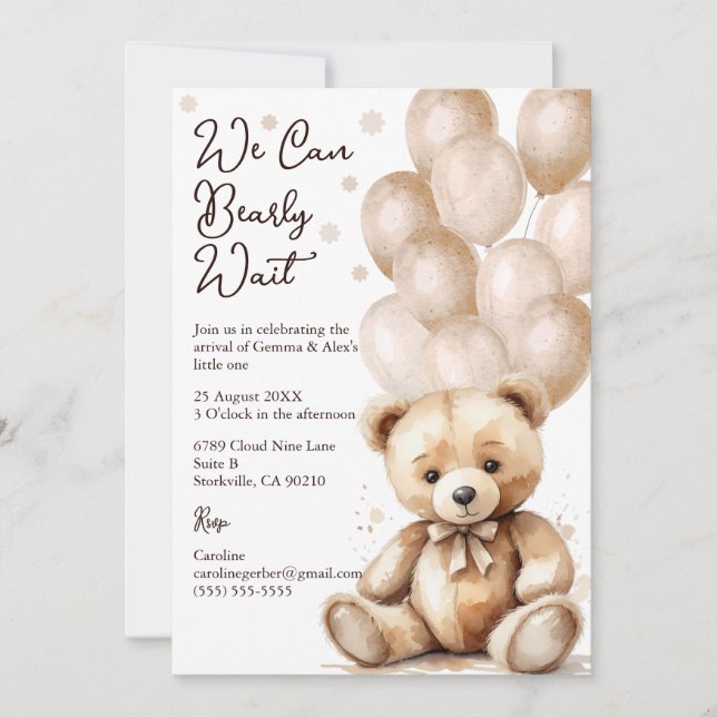 Invitación a Baby Shower en globo de oso (Anverso)