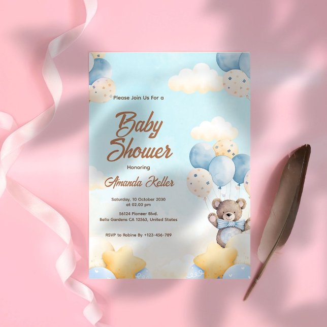 Invitación a Baby Shower en globo de oso bebé (Subido por el creador)