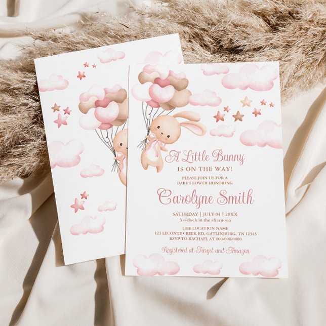 Invitación a Baby Shower en globo rosa de conejo c (Subido por el creador)