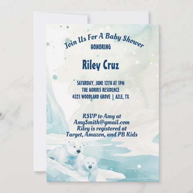 Invitación a Baby Shower en invierno (Anverso)
