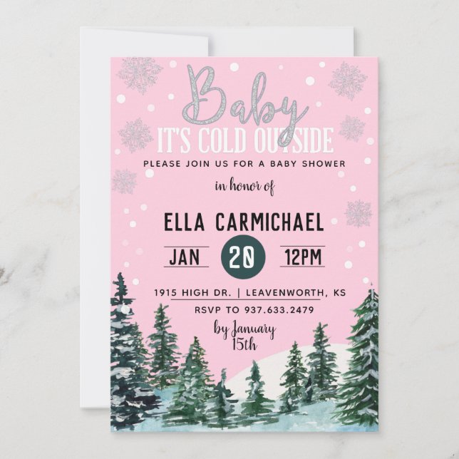 Invitación a Baby Shower en invierno (Anverso)