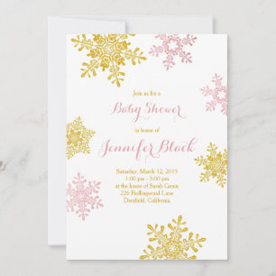 Invitación a Baby Shower en invierno   Blanco Oro 