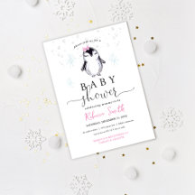 Invitación a Baby Shower en invierno de Pingüino