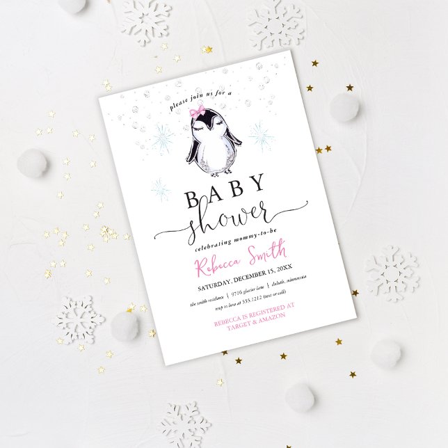 Invitación a Baby Shower en invierno de Pingüino (Subido por el creador)