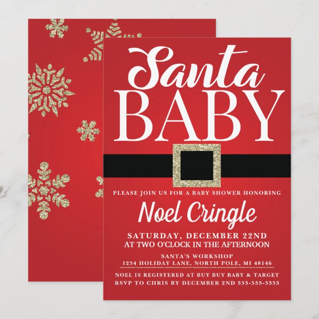 Invitación a Baby Shower en invierno de Santa Bebé (Anverso / Reverso)