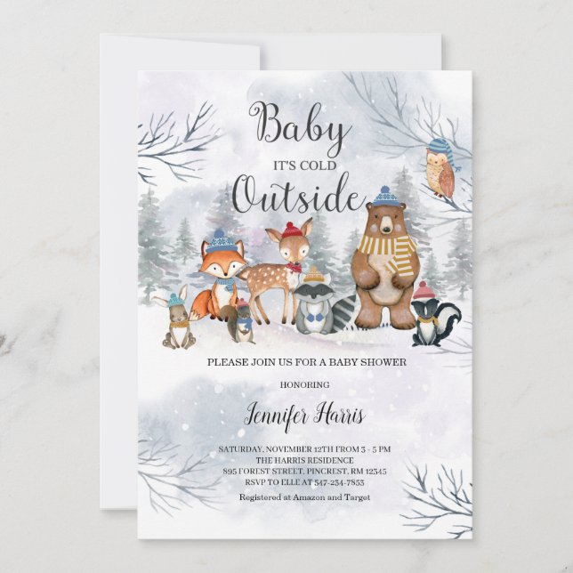 Invitación a Baby Shower en invierno de Woodland (Anverso)