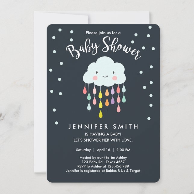 Invitación a Baby Shower en la nube Amor a gota de (Anverso)