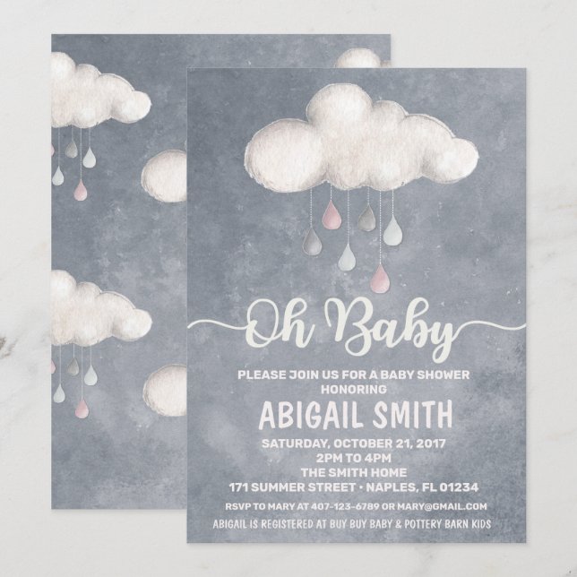 Invitación a Baby Shower en la nube Amor a gota de (Anverso / Reverso)