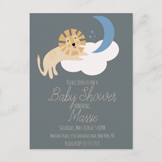 Invitación a Baby Shower en la nube de la Luna de  (Anverso)