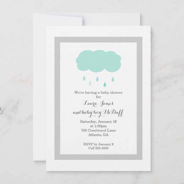 Invitación a Baby Shower en la nube de lluvia (Anverso)