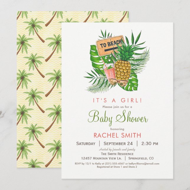 Invitación a Baby Shower en la playa (Anverso / Reverso)