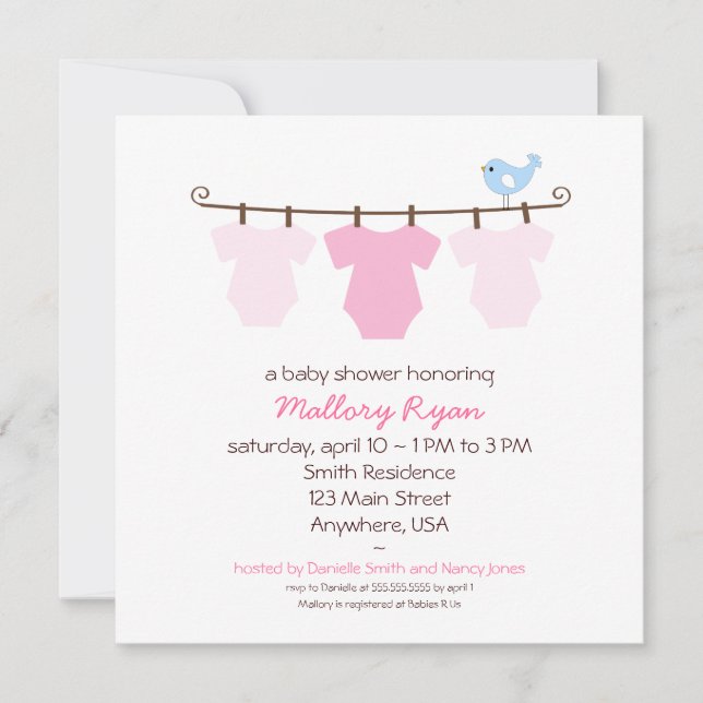 Invitación a Baby Shower en línea de ropa (Anverso)