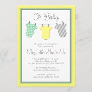 Invitación a Baby Shower en línea de ropa amarilla