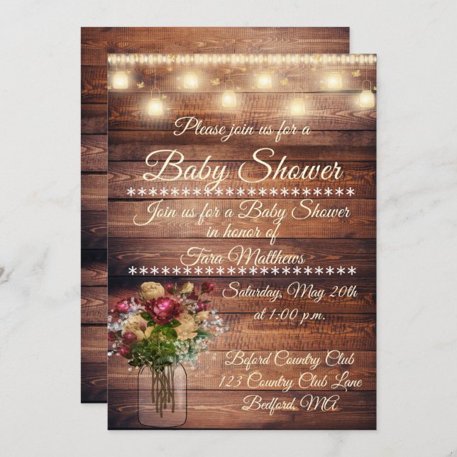 Invitación a Baby Shower en madera neutra (Anverso / Reverso)